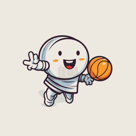 Téléchargez les illustrations : Mignon astronaute tenant une balle de basket. Illustration vectorielle. Cartoon style. - en licence libre de droit