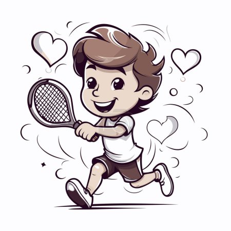 Illustration for Cartoon boy playing tennis with a racket. Vector illustration on white background. - Royalty Free Image