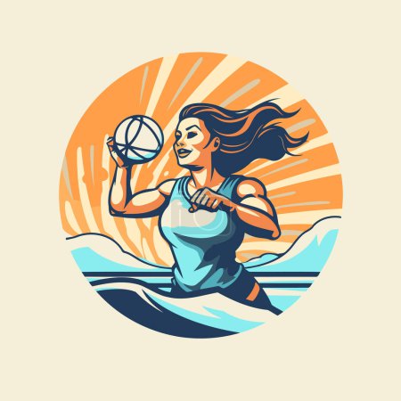 Illustration for Volleyball player woman with ball in hand. Vector illustration. - Royalty Free Image