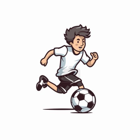 Soccer player running with ball. Vector illustration in cartoon style.