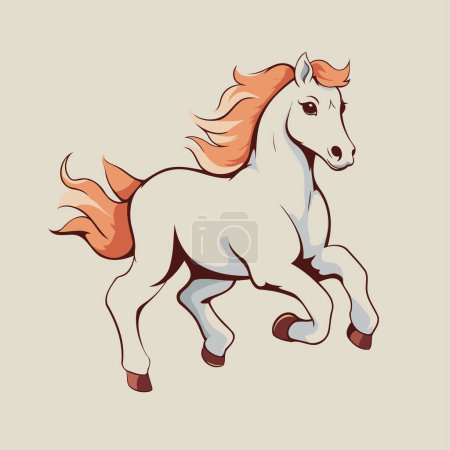 Illustration for Vector illustration of a white horse with long mane and tail. - Royalty Free Image