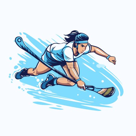 Illustration for Illustration of a female lacrosse player on a white background. - Royalty Free Image