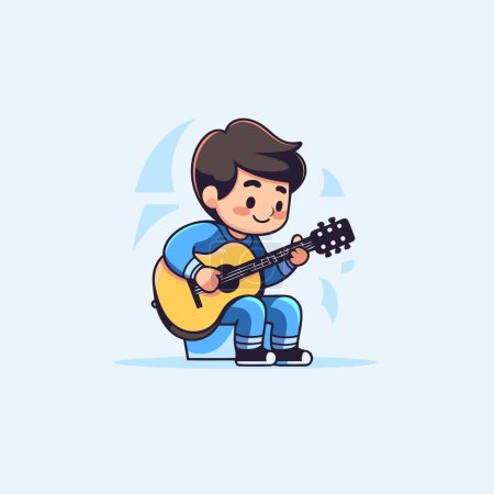 Ilustración de Cartoon boy tocando la guitarra. Ilustración vectorial. Estilo de diseño plano. - Imagen libre de derechos