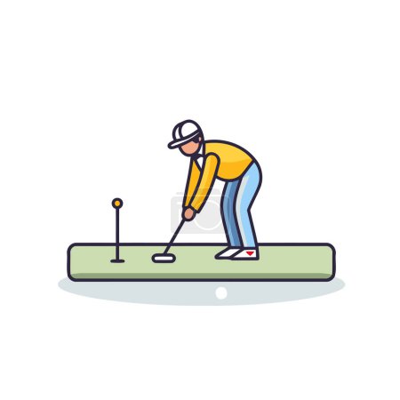 Téléchargez les illustrations : Joueur de golf avec balle sur le trou. Illustration vectorielle de style plat. - en licence libre de droit
