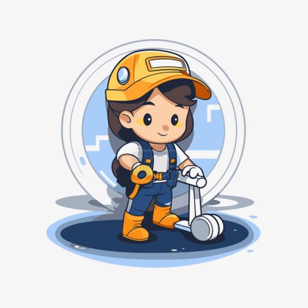 Illustration for Cute little boy in a helmet riding scooter. Vector illustration. - Royalty Free Image