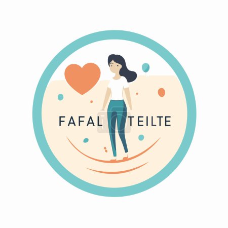 Flat style vector illustration of a girl with a heart in a circle