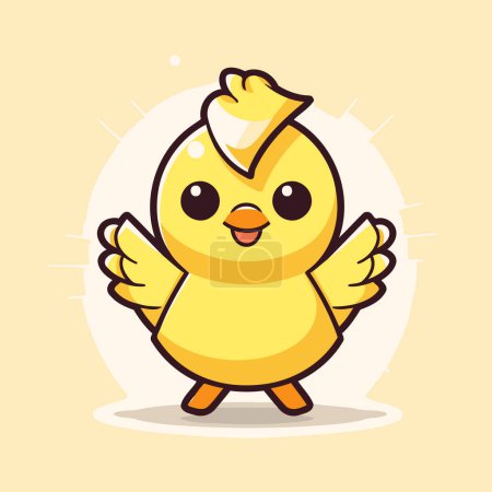 Ilustración de Chick amarillo lindo personaje de dibujos animados Vector Ilustración. Pollito lindo - Imagen libre de derechos