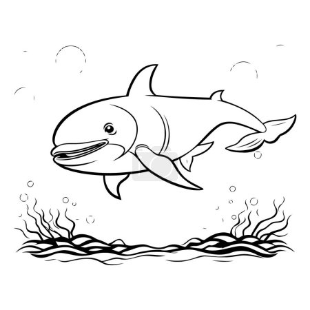 Ilustración de Ilustración vectorial en blanco y negro de un pez saltando. Estilo de dibujos animados. - Imagen libre de derechos