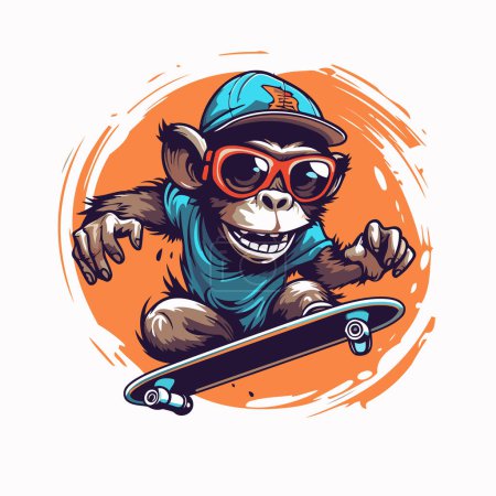 Illustration for Monkey in sunglasses with skateboard. Vector illustration for t-shirt print. - Royalty Free Image