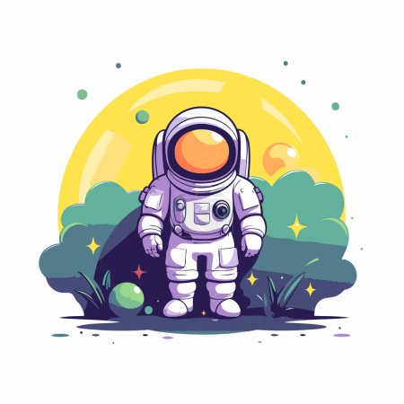 Illustration for Astronaut in the field. Vector illustration on white background. - Royalty Free Image