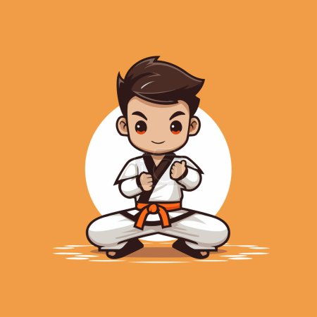 Ilustración de Taekwondo niño dibujo animado personaje vector ilustración. Karate chico. - Imagen libre de derechos