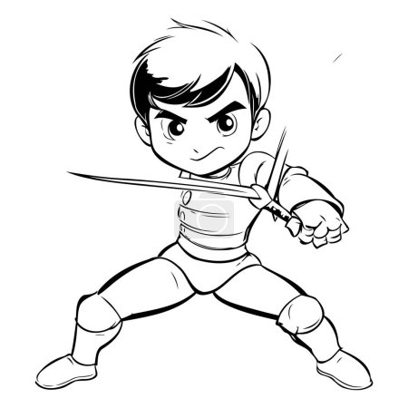 Ilustración de Niño de dibujos animados con una espada en la mano. Ilustración vectorial. - Imagen libre de derechos