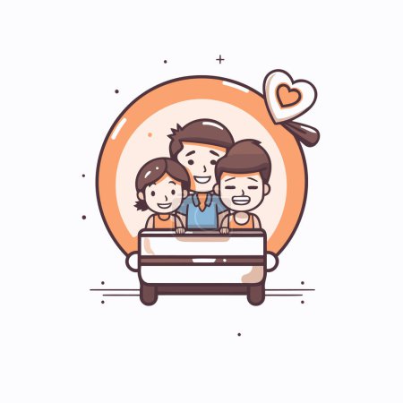 Illustration for Happy family in bed. Father. mother and children. Vector illustration. - Royalty Free Image