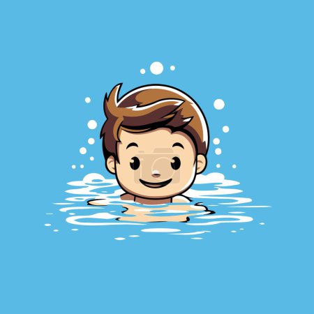 Ilustración de Lindo chico de dibujos animados nadando en la piscina. Ilustración vectorial. - Imagen libre de derechos