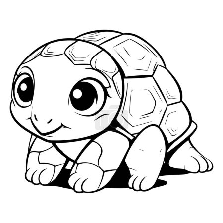 Téléchargez les illustrations : Mignon dessin animé tortue - Illustration noir et blanc. Vecteur - en licence libre de droit
