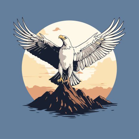 Téléchargez les illustrations : Aigle volant sur la montagne. illustration vectorielle dans un style vintage. - en licence libre de droit