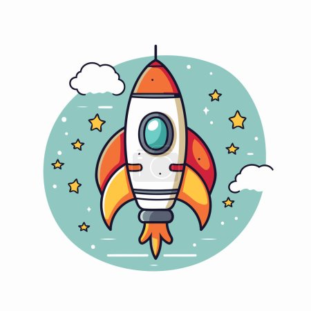 Illustration for Rocket icon in flat style on a white background. Vector illustration. - Royalty Free Image