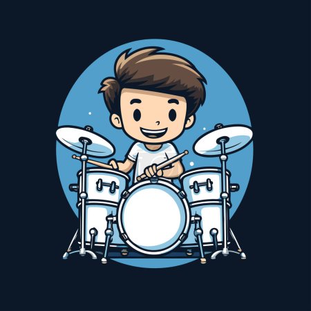 Téléchargez les illustrations : Un garçon qui joue de la batterie. Illustration vectorielle d'un garçon jouant du tambour. - en licence libre de droit