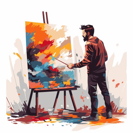 Illustration for Artist painting on canvas with brush and palette. Art and creativity. Vector illustration - Royalty Free Image