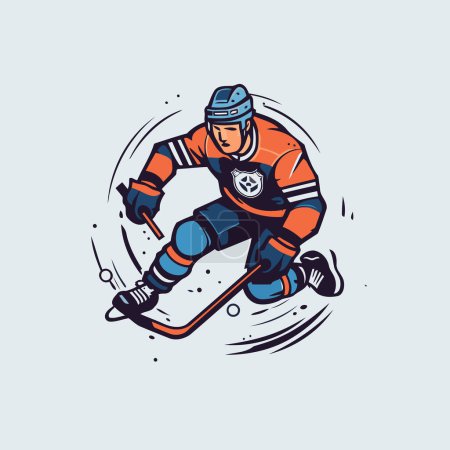 Téléchargez les illustrations : Joueur de hockey sur glace avec le bâton et la rondelle. illustration vectorielle de dessin animé. - en licence libre de droit