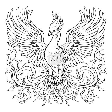 Téléchargez les illustrations : Aigle avec ailes et ornement. Design de tatouage. Illustration vectorielle. - en licence libre de droit
