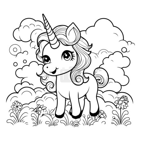 Ilustración de Unicornio. Libro para colorear para niños. Ilustración vectorial. - Imagen libre de derechos
