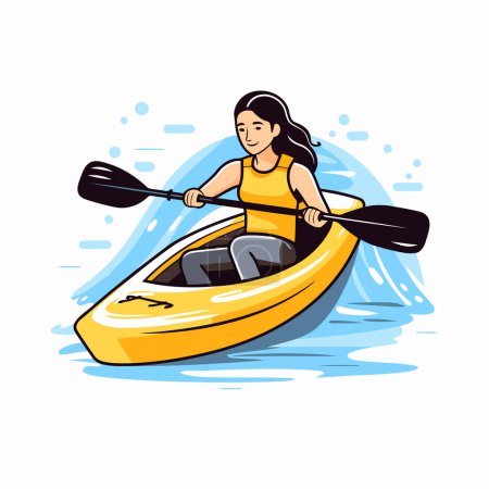 Illustration for Young woman in a kayak. Vector illustration on white background. - Royalty Free Image