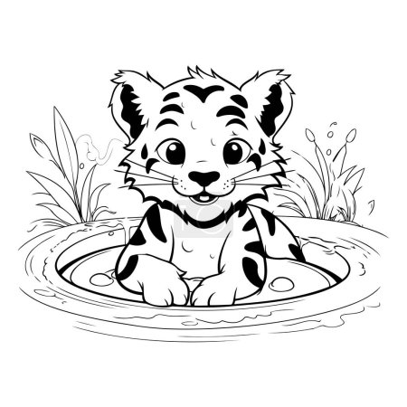 Illustration for Cute cartoon tiger in a pool. Vector illustration for coloring book. - Royalty Free Image