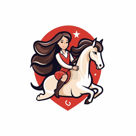 Ilustración de Hermosa chica montando un caballo. Ilustración vectorial sobre fondo blanco. - Imagen libre de derechos