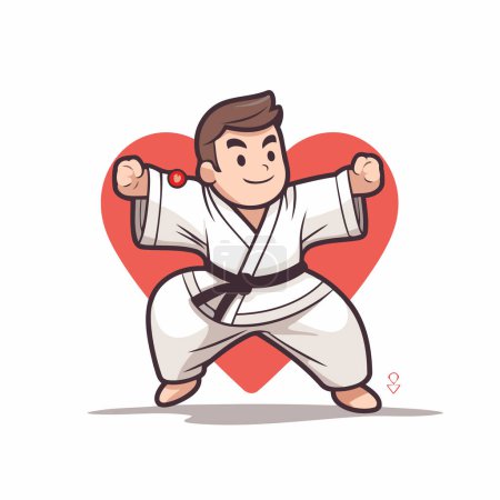 Illustration for Karate man in kimono with red heart. Vector illustration. - Royalty Free Image