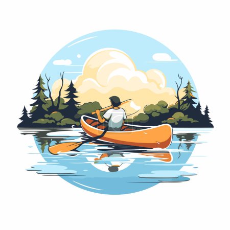 Ilustración de Kayak en el lago. Ilustración vectorial en estilo plano de dibujos animados. - Imagen libre de derechos