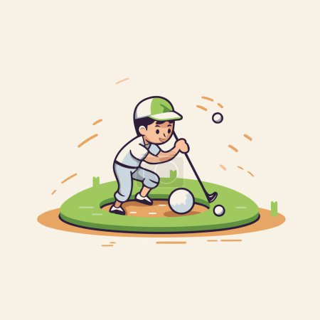 Illustration for Golf player with ball on green golf course. vector illustration. - Royalty Free Image