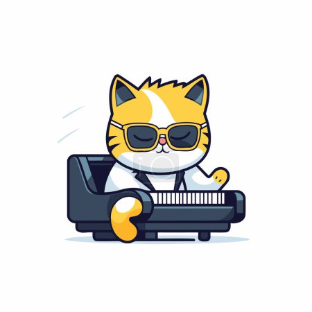 Illustration for Cute cat playing the piano. Vector illustration in cartoon style. - Royalty Free Image