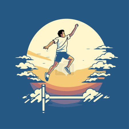 Illustration for Man jumping in the sky. Vector illustration of a man jumping on the beach. - Royalty Free Image