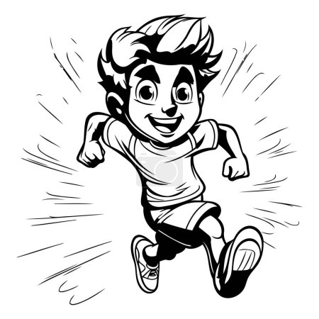 Illustration for Running boy. Black and white vector illustration of a running boy. - Royalty Free Image