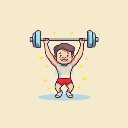 Illustration for Cartoon man lifting barbell. Flat design style vector illustration. - Royalty Free Image