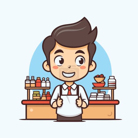 Illustration for Bartender at work cartoon character vector illustration graphic design on blue background - Royalty Free Image