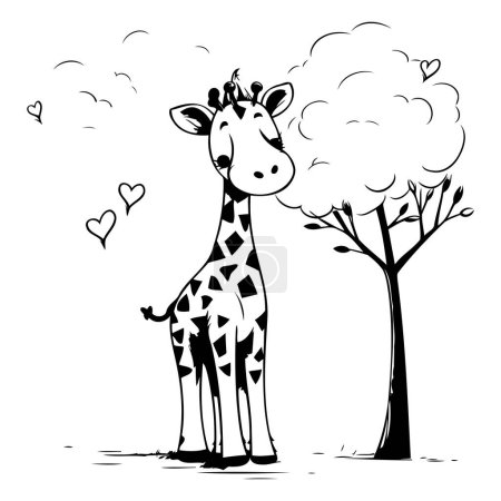 Téléchargez les illustrations : Girafe et arbre avec des cœurs isolés sur fond blanc. Illustration vectorielle. - en licence libre de droit