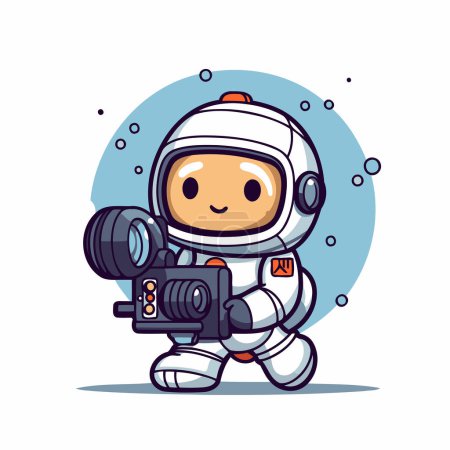 Illustration for Cute astronaut with camera. Vector illustration. Cute cartoon character. - Royalty Free Image