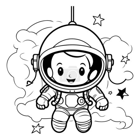 Illustration for Black and White Cartoon Illustration of Cute Little Boy Astronaut Character for Coloring Book - Royalty Free Image