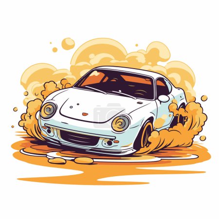 Téléchargez les illustrations : Illustration vectorielle d'une voiture de sport sur la route. Cartoon style. - en licence libre de droit