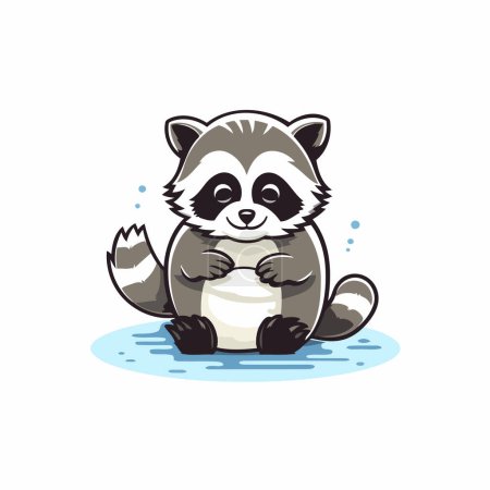 Illustration for Cute raccoon sitting on the water. Vector illustration in cartoon style. - Royalty Free Image