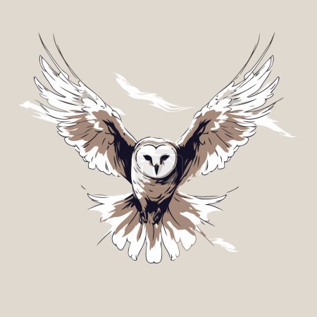 Illustration for Vector illustration of an owl in flight. Hand-drawn illustration. - Royalty Free Image