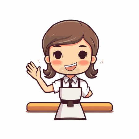 Girl Waiter - Vector Character Cartoon Illustration Isolated on White Background