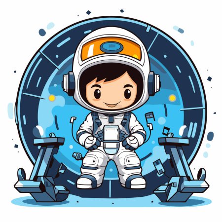 Téléchargez les illustrations : Astronaute dans l'espace. Illustration vectorielle d'un personnage de dessin animé mignon. - en licence libre de droit