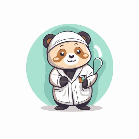 Téléchargez les illustrations : Joli panda en blouse de laboratoire avec un thermomètre. Illustration vectorielle - en licence libre de droit