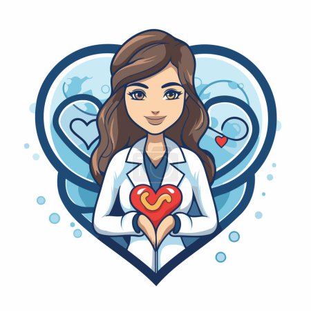 Téléchargez les illustrations : Illustration vectorielle d'une femme médecin tenant un cœur dans ses mains. - en licence libre de droit