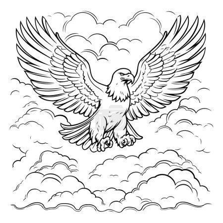 Téléchargez les illustrations : Aigle volant dans le ciel. Illustration vectorielle pour livre à colorier. - en licence libre de droit