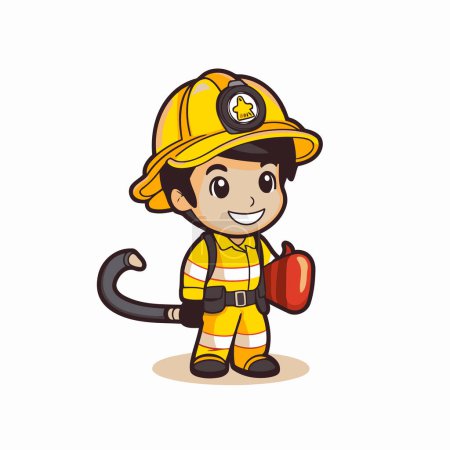Téléchargez les illustrations : Pompier avec casque et extincteur personnage de dessin animé vecteur Illustration - en licence libre de droit