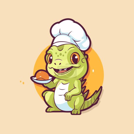 Ilustración de Lindo cocodrilo chef dibujo animado personaje vector ilustración. Linda mascota de cocodrilo chef. - Imagen libre de derechos